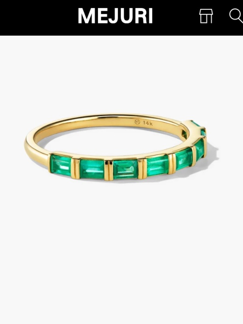 Mejuri Baguette Emerald Half Eternity Band Size 7 Like New